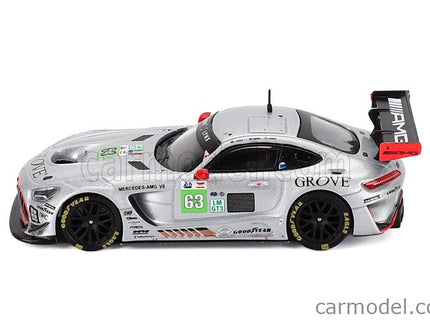 Mercedes Benz AMG GT3 EVO 6.2L V8 Team Iron Lynx N°63 24h Le Mans 2025 Brenton Grove - Stephen Grove - Luca Stolz 1:64 Spark Model strieborná