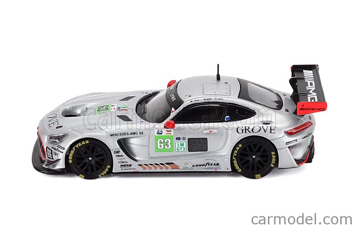 Mercedes Benz AMG GT3 EVO 6.2L V8 Team Iron Lynx N°63 24h Le Mans 2025 Brenton Grove - Stephen Grove - Luca Stolz 1:64 Spark Model strieborná