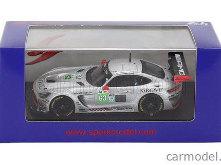Mercedes Benz AMG GT3 EVO 6.2L V8 Team Iron Lynx N°63 24h Le Mans 2025 Brenton Grove - Stephen Grove - Luca Stolz 1:64 Spark Model strieborná