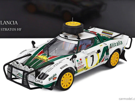 Lancia Stratos HF Alitalia (night Version) N°7 3. Miesto Rally Safari 1977 Sandro Munari - Piero Sodano 1:18 Kyosho biela zelená červená