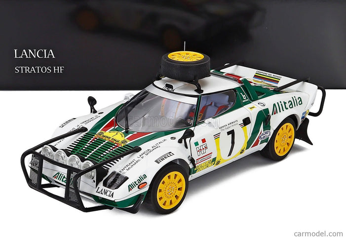 Lancia Stratos HF Alitalia (night Version) N°7 3. Miesto Rally Safari 1977 Sandro Munari - Piero Sodano 1:18 Kyosho biela zelená červená