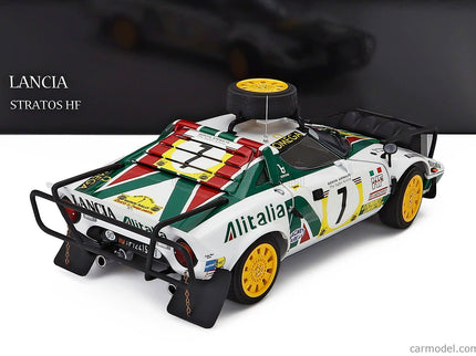 Lancia Stratos HF Alitalia (night Version) N°7 3. Miesto Rally Safari 1977 Sandro Munari - Piero Sodano 1:18 Kyosho biela zelená červená