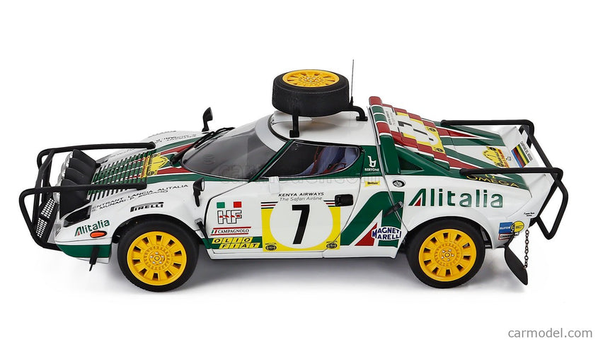 Lancia Stratos HF Alitalia (night Version) N°7 3. Miesto Rally Safari 1977 Sandro Munari - Piero Sodano 1:18 Kyosho biela zelená červená
