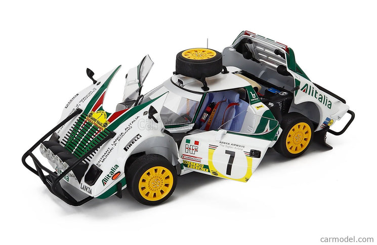 Lancia Stratos HF Alitalia (night Version) N°7 3. Miesto Rally Safari 1977 Sandro Munari - Piero Sodano 1:18 Kyosho biela zelená červená