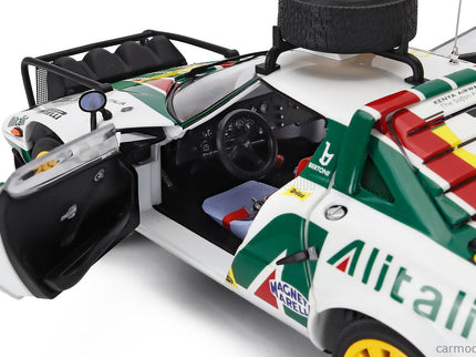 Lancia Stratos HF Alitalia (night Version) N°7 3. Miesto Rally Safari 1977 Sandro Munari - Piero Sodano 1:18 Kyosho biela zelená červená
