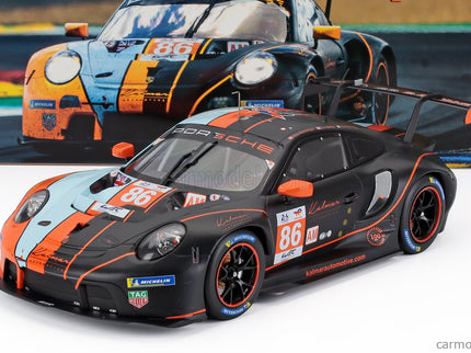 Porsche 911 991-2 RSR-19 4.2L Team GR Racing Gulf N°86 24h Le Mans 2023 Ben Barker - Riccardo Pera - Michael Wainwright 1:18 IXO Models oranžová svetlomodrá čierna