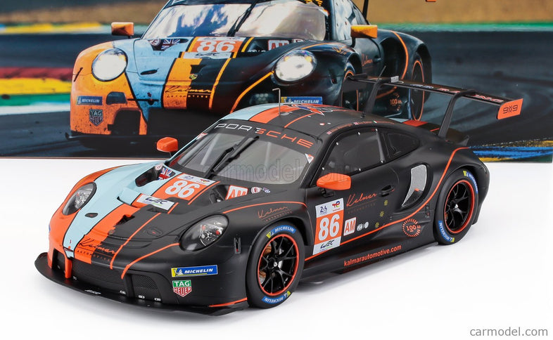 Porsche 911 991-2 RSR-19 4.2L Team GR Racing Gulf N°86 24h Le Mans 2023 Ben Barker - Riccardo Pera - Michael Wainwright 1:18 IXO Models oranžová svetlomodrá čierna