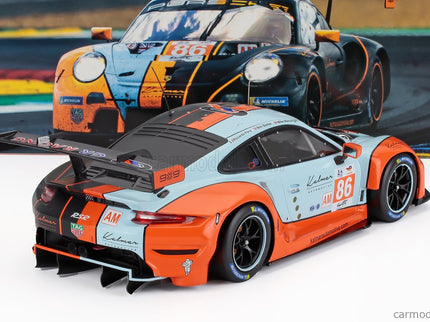 Porsche 911 991-2 RSR-19 4.2L Team GR Racing Gulf N°86 24h Le Mans 2023 Ben Barker - Riccardo Pera - Michael Wainwright 1:18 IXO Models oranžová svetlomodrá čierna