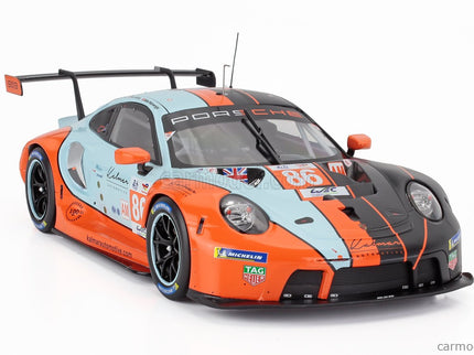 Porsche 911 991-2 RSR-19 4.2L Team GR Racing Gulf N°86 24h Le Mans 2023 Ben Barker - Riccardo Pera - Michael Wainwright 1:18 IXO Models oranžová svetlomodrá čierna