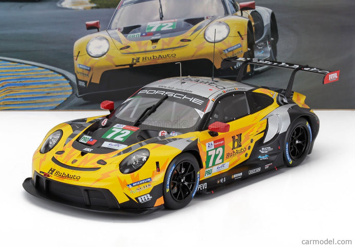 Porsche 911 991-2 4.2L RSR-19 Team Hubauto Racing N°72 24h Le Mans 2021 Maxime Martin - Alvaro Parente - Dries Vanthoor 1:18 IXO Models žltá čierna strieborná