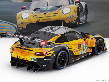 Porsche 911 991-2 4.2L RSR-19 Team Hubauto Racing N°72 24h Le Mans 2021 Maxime Martin - Alvaro Parente - Dries Vanthoor 1:18 IXO Models žltá čierna strieborná