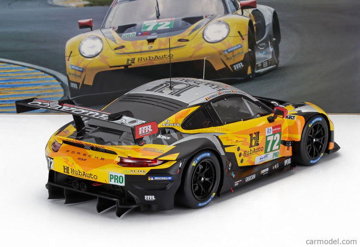 Porsche 911 991-2 4.2L RSR-19 Team Hubauto Racing N°72 24h Le Mans 2021 Maxime Martin - Alvaro Parente - Dries Vanthoor 1:18 IXO Models žltá čierna strieborná