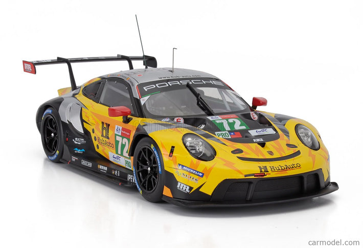 Porsche 911 991-2 4.2L RSR-19 Team Hubauto Racing N°72 24h Le Mans 2021 Maxime Martin - Alvaro Parente - Dries Vanthoor 1:18 IXO Models žltá čierna strieborná