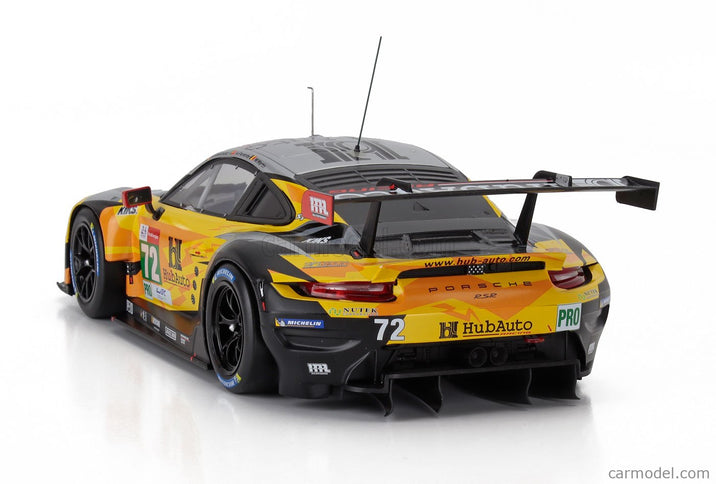 Porsche 911 991-2 4.2L RSR-19 Team Hubauto Racing N°72 24h Le Mans 2021 Maxime Martin - Alvaro Parente - Dries Vanthoor 1:18 IXO Models žltá čierna strieborná