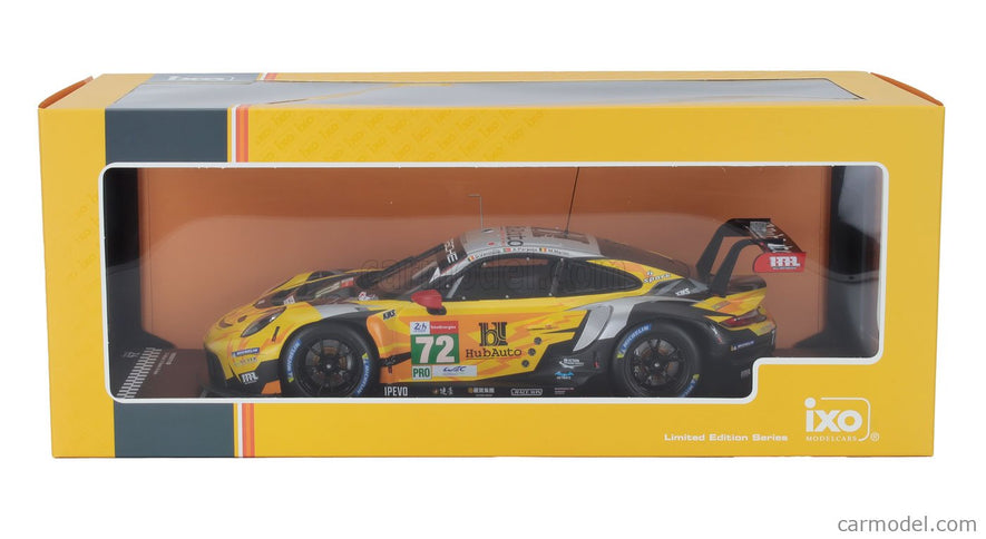 Porsche 911 991-2 4.2L RSR-19 Team Hubauto Racing N°72 24h Le Mans 2021 Maxime Martin - Alvaro Parente - Dries Vanthoor 1:18 IXO Models žltá čierna strieborná