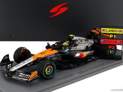 Mclaren F1 MCL39 Team Mclaren N°4 Majster Sveta Víťaz Silverstone British GP 2025 Lando Norris 1:18 Spark Model oranžová chrómová čierna