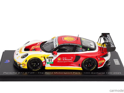 Porsche 911 992 GT3 R Team The Bend Motorsport Park N°91 12h Bathurst 2025 Laurin Heinrich - Yasser Shahin - Sam Shahin - Morris Schuring 1:43 Spark Model žltá červená biela