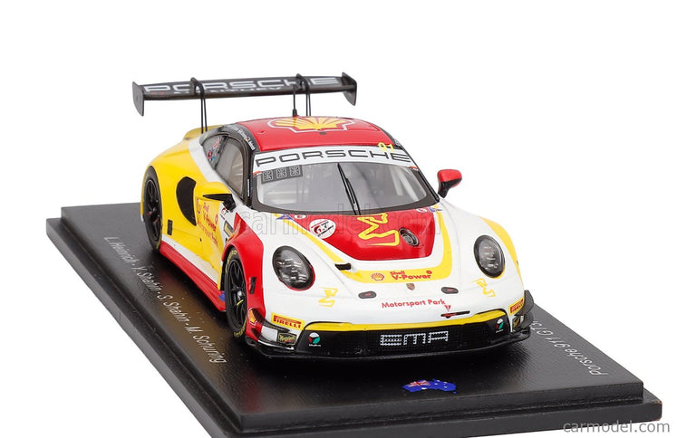 Porsche 911 992 GT3 R Team The Bend Motorsport Park N°91 12h Bathurst 2025 Laurin Heinrich - Yasser Shahin - Sam Shahin - Morris Schuring 1:43 Spark Model žltá červená biela