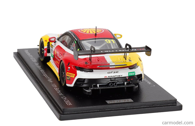 Porsche 911 992 GT3 R Team The Bend Motorsport Park N°91 12h Bathurst 2025 Laurin Heinrich - Yasser Shahin - Sam Shahin - Morris Schuring 1:43 Spark Model žltá červená biela