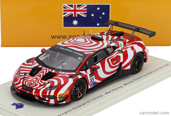 Lamborghini Huracan GT3 EVO2 Team Wall Racing N°93 12h Bathurst 2025 Tony D'alberto - Adrian Deitz - Grant Denyer - Brendon Leitch 1:43 Spark Model červená biela