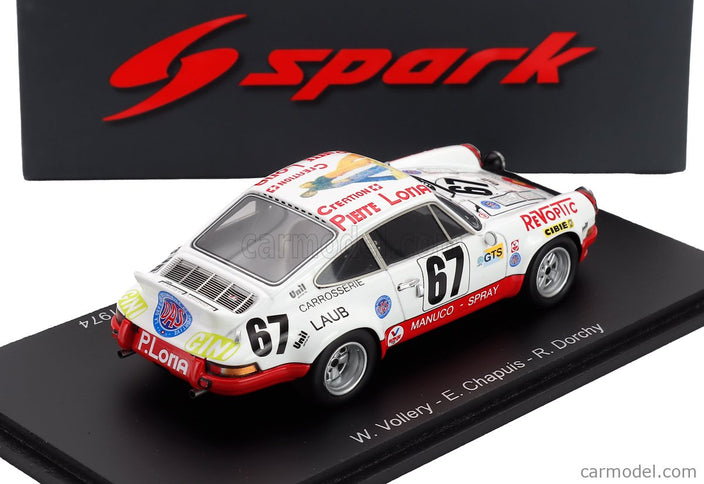 Porsche 911 2.8L RSR Carrera Team Porsche Club Romand N°67 24h Le Mans 1974 William Vollery - Eric Chapuis - Roger Dorchy 1:43 Spark Model biela červená