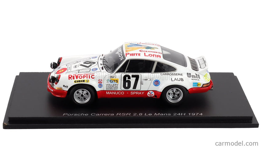 Porsche 911 2.8L RSR Carrera Team Porsche Club Romand N°67 24h Le Mans 1974 William Vollery - Eric Chapuis - Roger Dorchy 1:43 Spark Model biela červená