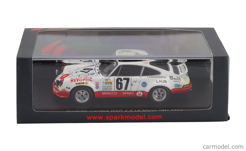Porsche 911 2.8L RSR Carrera Team Porsche Club Romand N°67 24h Le Mans 1974 William Vollery - Eric Chapuis - Roger Dorchy 1:43 Spark Model biela červená