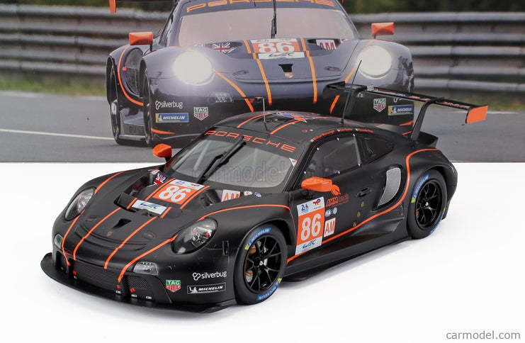 Porsche 911 991 RSR-19 4.2L Team GR Racing N°86 24h Le Mans 2022 Michael Wainwright - Riccardo Pera - Ben Barker 1:18 IXO Models matná čierna oranžová