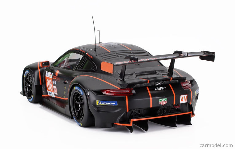 Porsche 911 991 RSR-19 4.2L Team GR Racing N°86 24h Le Mans 2022 Michael Wainwright - Riccardo Pera - Ben Barker 1:18 IXO Models matná čierna oranžová