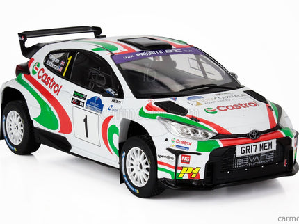 Toyota Yaris GR RALLY2 Hybrid N°1 Víťaz Rally Voyonic Grampian Forest 2024 Chris Ingram - Alexander Kihurani 1:18 IXO Models biela červená zelená