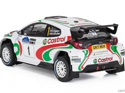 Toyota Yaris GR RALLY2 Hybrid N°1 Víťaz Rally Voyonic Grampian Forest 2024 Chris Ingram - Alexander Kihurani 1:18 IXO Models biela červená zelená