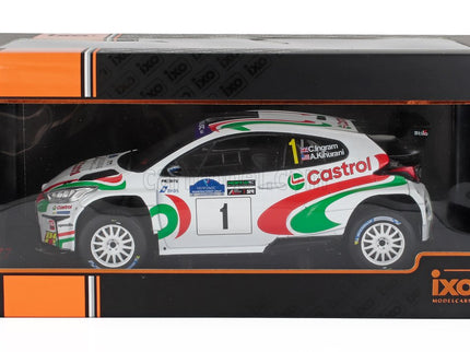 Toyota Yaris GR RALLY2 Hybrid N°1 Víťaz Rally Voyonic Grampian Forest 2024 Chris Ingram - Alexander Kihurani 1:18 IXO Models biela červená zelená