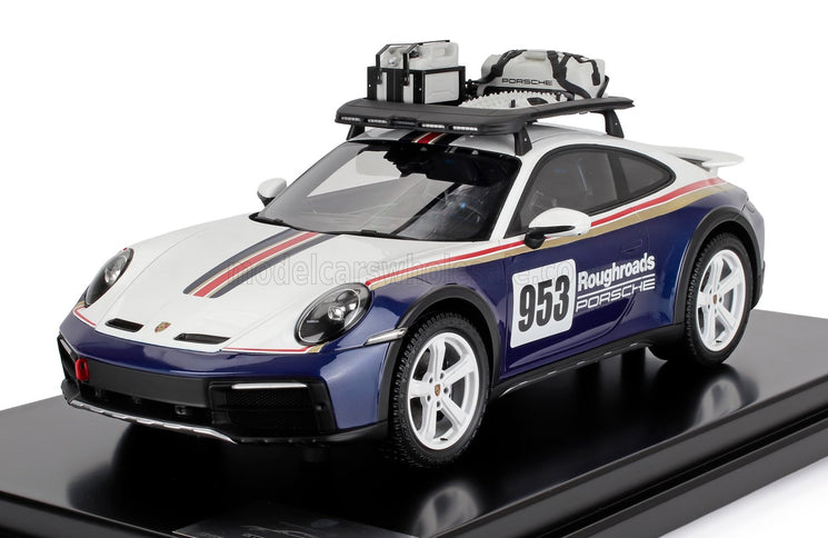 PORSCHE | 911 992 N 953 RALLY DAKAR ROUGHROADS WITH PACK ROOF ACCESSORIES 2023 - CON VETRINA - WITH SHOWCASE | WHITE BLUE