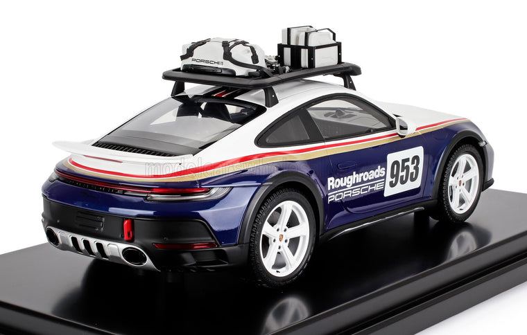 PORSCHE | 911 992 N 953 RALLY DAKAR ROUGHROADS WITH PACK ROOF ACCESSORIES 2023 - CON VETRINA - WITH SHOWCASE | WHITE BLUE