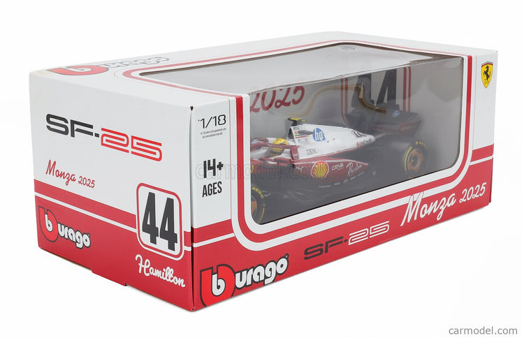 Ferrari F1 SF-25 Team Scuderia Ferrari HP N°44 Monza Italy GP 2025 Lewis Hamilton - Niki Lauda 50th Anniversary Majster Sveta 1:18 Bburago červená biela