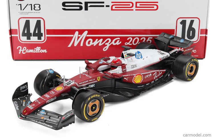 Ferrari F1 SF-25 Team Scuderia Ferrari HP N°16 Monza Italy GP 2025 Charles Leclerc - Niki Lauda 50th Anniversary Majster Sveta 1:18 Bburago červená biela