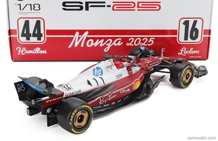 Ferrari F1 SF-25 Team Scuderia Ferrari HP N°16 Monza Italy GP 2025 Charles Leclerc - Niki Lauda 50th Anniversary Majster Sveta 1:18 Bburago červená biela