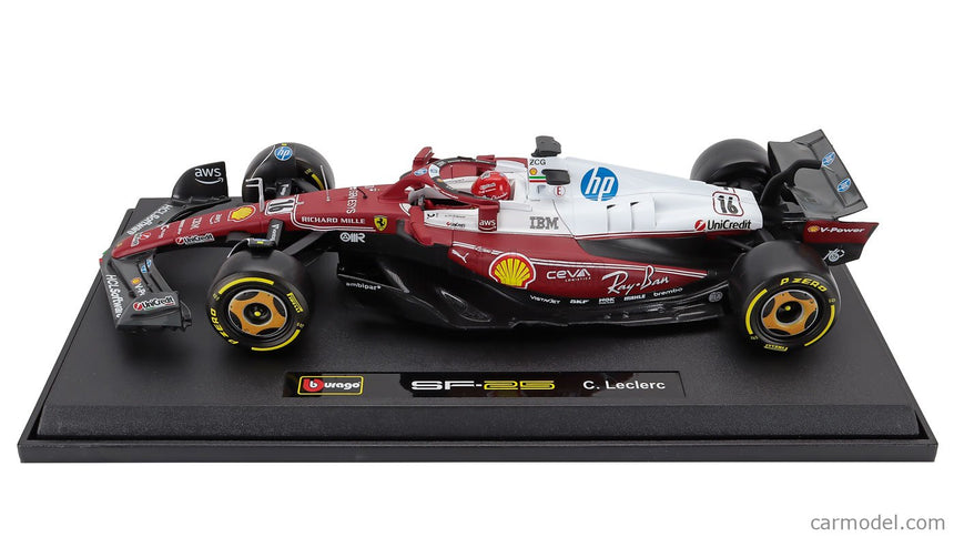 Ferrari F1 SF-25 Team Scuderia Ferrari HP N°16 Monza Italy GP 2025 Charles Leclerc - Niki Lauda 50th Anniversary Majster Sveta 1:18 Bburago červená biela