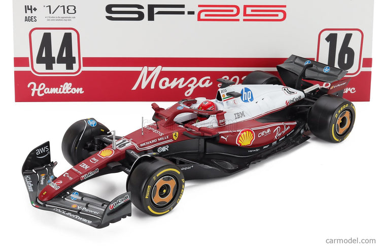 Ferrari F1 SF-25 Team Scuderia Ferrari HP N°16 Monza Italy GP 2025 Charles Leclerc - Niki Lauda 50th Anniversary Majster Sveta 1:18 Bburago červená biela