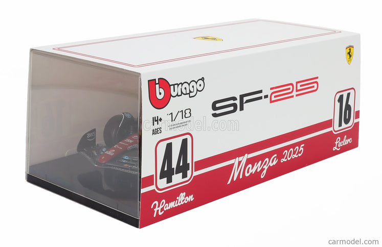 Ferrari F1 SF-25 Team Scuderia Ferrari HP N°16 Monza Italy GP 2025 Charles Leclerc - Niki Lauda 50th Anniversary Majster Sveta 1:18 Bburago červená biela