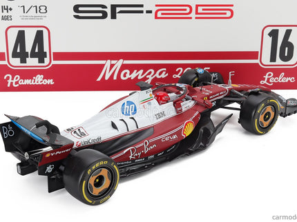 Ferrari F1 SF-25 Team Scuderia Ferrari HP N°16 Monza Italy GP 2025 Charles Leclerc - Niki Lauda 50th Anniversary Majster Sveta 1:18 Bburago červená biela