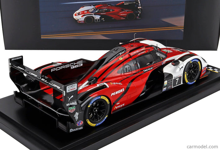 Porsche 963 9RD 4.6L Turbo V8 Team Porsche Penske Motorsport N°7 Víťaz IMSA 24h Daytona 2025 Felipe Nasr - Nick Tandy - Laurens Vanthoor 1:18 Spark Model biela červená