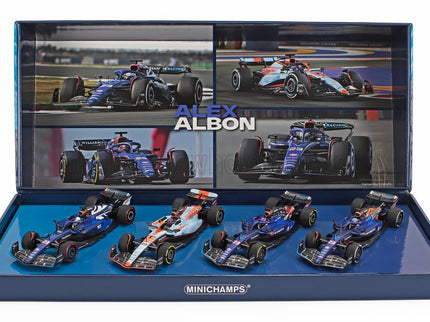 WILLIAMS | ALEX ALBON - SET 4X F1  FW45 TEAM WILLIAMS RACING GULF N 23 2023 - 12th LAS VEGAS USA GP - 9th AUSTIN USA 2023 - 11th SINGAPORE GP - 8th BRITISH SILVERSTONE GP | 2 TONE BLUE BLACK