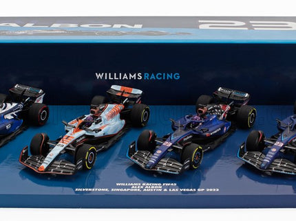 WILLIAMS | ALEX ALBON - SET 4X F1  FW45 TEAM WILLIAMS RACING GULF N 23 2023 - 12th LAS VEGAS USA GP - 9th AUSTIN USA 2023 - 11th SINGAPORE GP - 8th BRITISH SILVERSTONE GP | 2 TONE BLUE BLACK