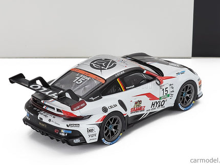 Porsche 911 992 GT3 Cup N°15 2. Miesto Race 1 Porsche Cup Oschersleben 2024 Janne Stiak 1:43 IXO Models biela čierna