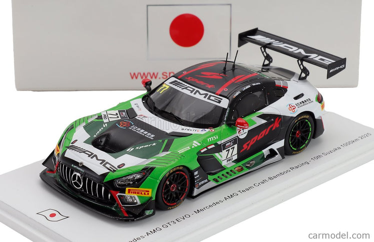 Mercedes Benz AMG GT3 EVO 6.2L V8 Team Craft Bamboo Racing N°77 10. Miesto 1000km Suzuka 2025 Kakunoshin Ohta - Maximilian Gotz - Ralf Aron 1:43 Spark Model zelená čierna