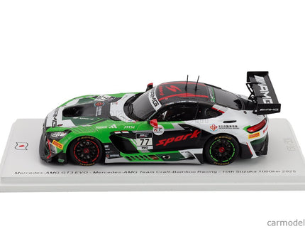 Mercedes Benz AMG GT3 EVO 6.2L V8 Team Craft Bamboo Racing N°77 10. Miesto 1000km Suzuka 2025 Kakunoshin Ohta - Maximilian Gotz - Ralf Aron 1:43 Spark Model zelená čierna
