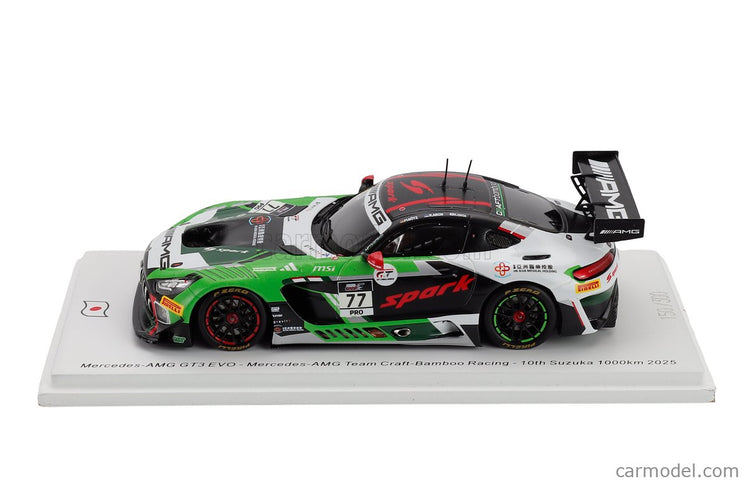 Mercedes Benz AMG GT3 EVO 6.2L V8 Team Craft Bamboo Racing N°77 10. Miesto 1000km Suzuka 2025 Kakunoshin Ohta - Maximilian Gotz - Ralf Aron 1:43 Spark Model zelená čierna