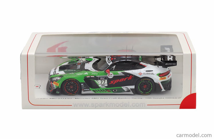 Mercedes Benz AMG GT3 EVO 6.2L V8 Team Craft Bamboo Racing N°77 10. Miesto 1000km Suzuka 2025 Kakunoshin Ohta - Maximilian Gotz - Ralf Aron 1:43 Spark Model zelená čierna