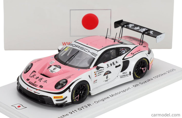 Porsche 911 992 GT3 R Team Origine Motorsport N°6 5. Miesto 1000km Suzuka 2025 Laurin Heinrich - Alessio Picariello - Bastian Buus 1:43 Spark Model biela ružová